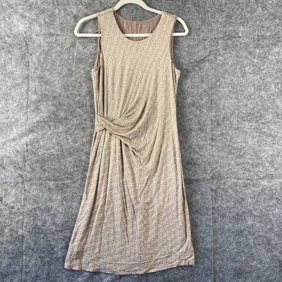 Garnet Hill Dresses & Skirts - Garnet Hill Dress 6 Tan Floral Print Twist Waist Sleeveless A-Line Mini